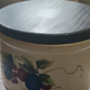 Robinson Rasboten Large Canister with Lid, #23 sz. decorated with Plums & Leaves